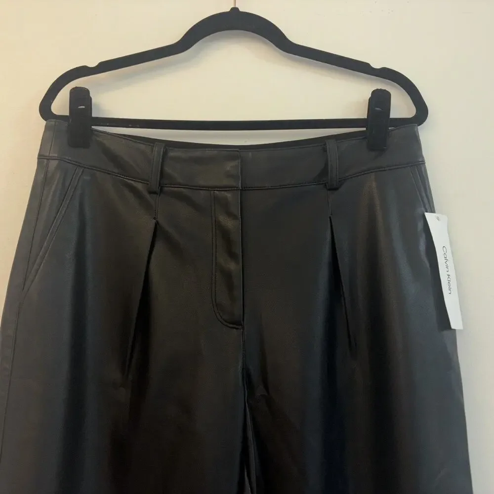 Calvin Faux Leather Pants Women’s Silver Sz 8‎ Black Goth Emo Cybercore Rock Eco
